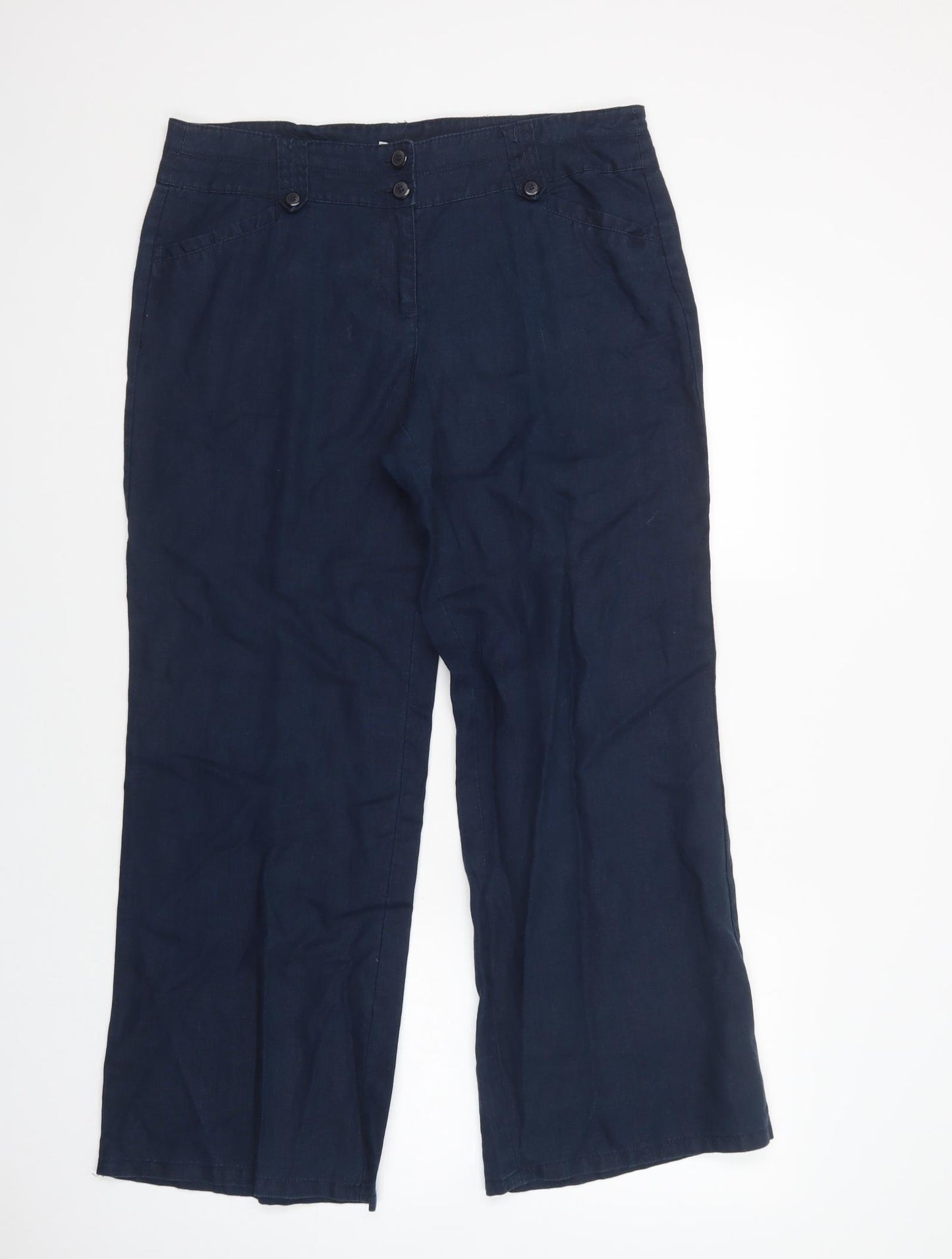 Monsoon Womens Blue  Linen Trousers  Size 14 L31 in Regular Button