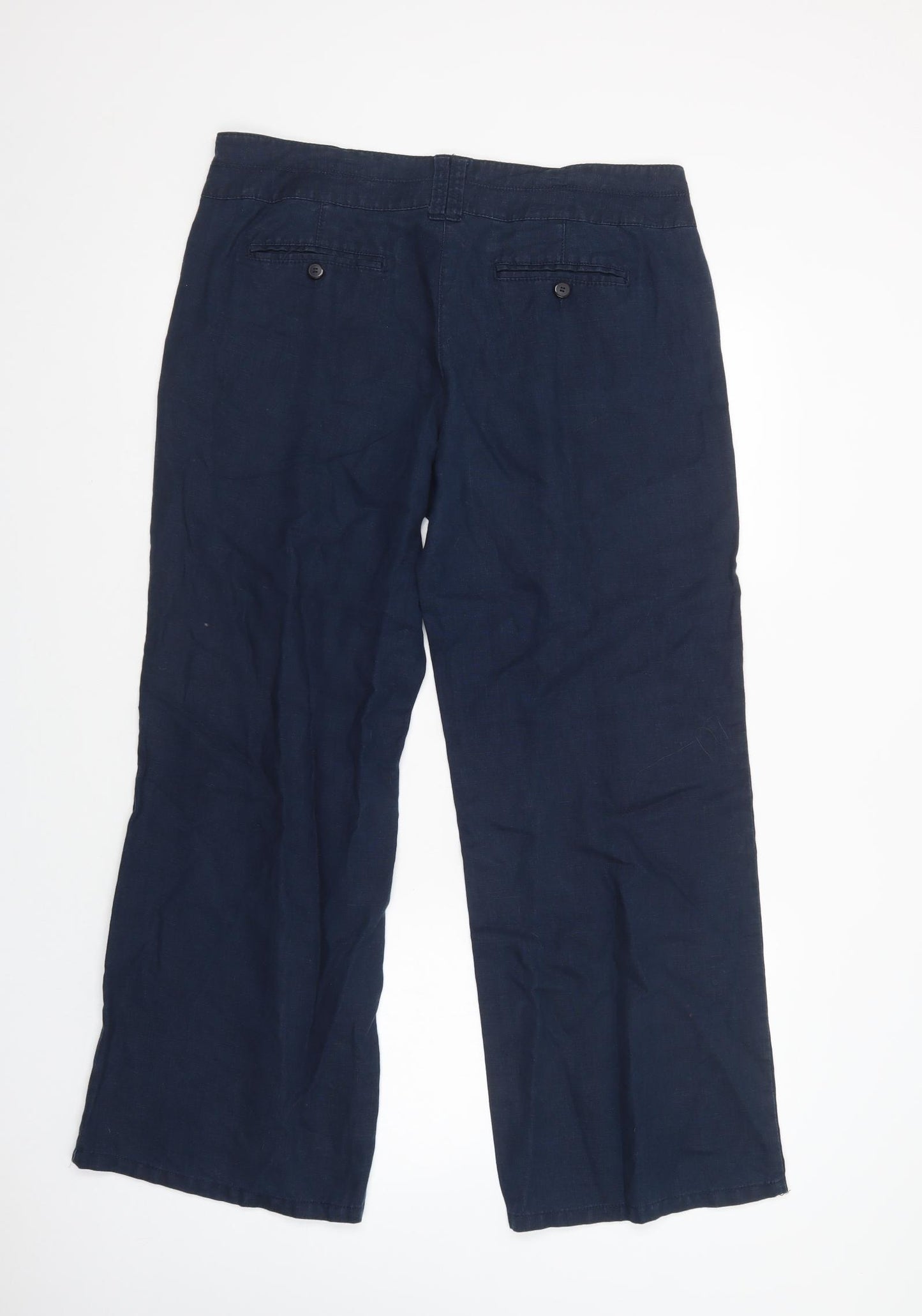 Monsoon Womens Blue  Linen Trousers  Size 14 L31 in Regular Button