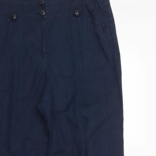 Monsoon Womens Blue  Linen Trousers  Size 14 L31 in Regular Button