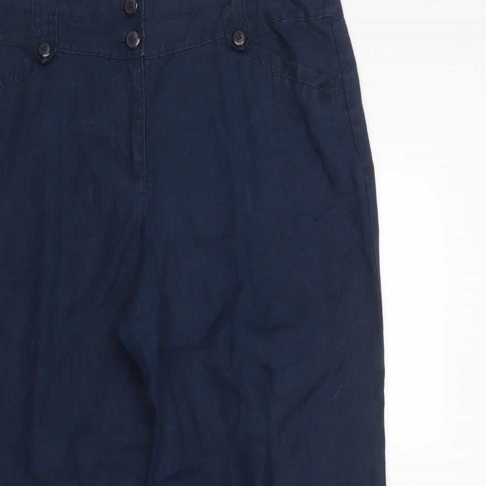 Monsoon Womens Blue  Linen Trousers  Size 14 L31 in Regular Button