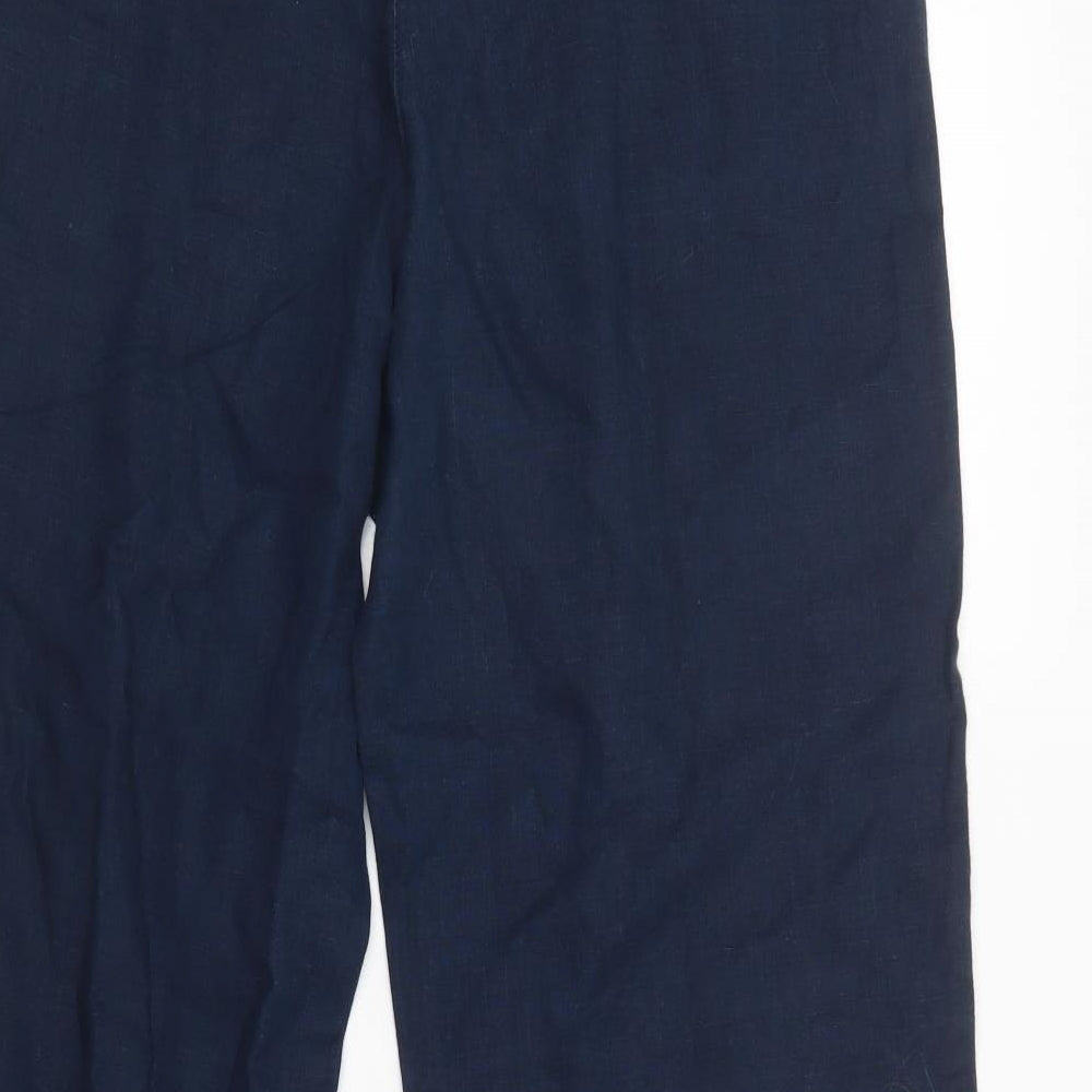 Monsoon Womens Blue  Linen Trousers  Size 14 L31 in Regular Button