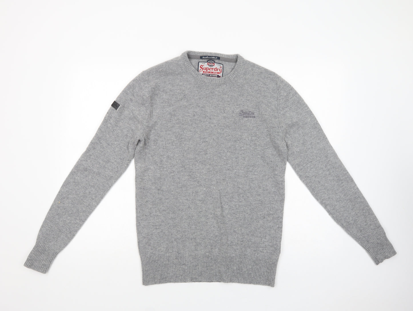 Superdry Mens Grey Crew Neck  Wool Pullover Jumper Size S