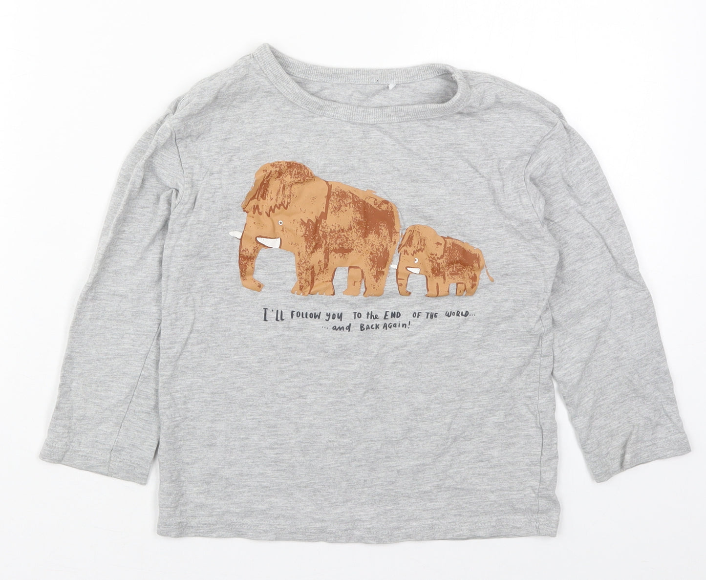 George Boys Grey  Cotton Basic T-Shirt Size 6-7 Years Crew Neck Pullover - Elephants