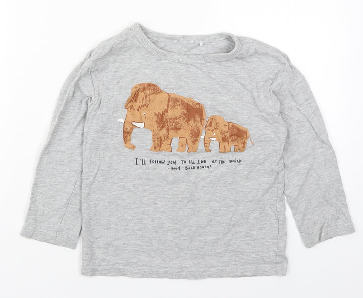George Boys Grey  Cotton Basic T-Shirt Size 6-7 Years Crew Neck Pullover - Elephants