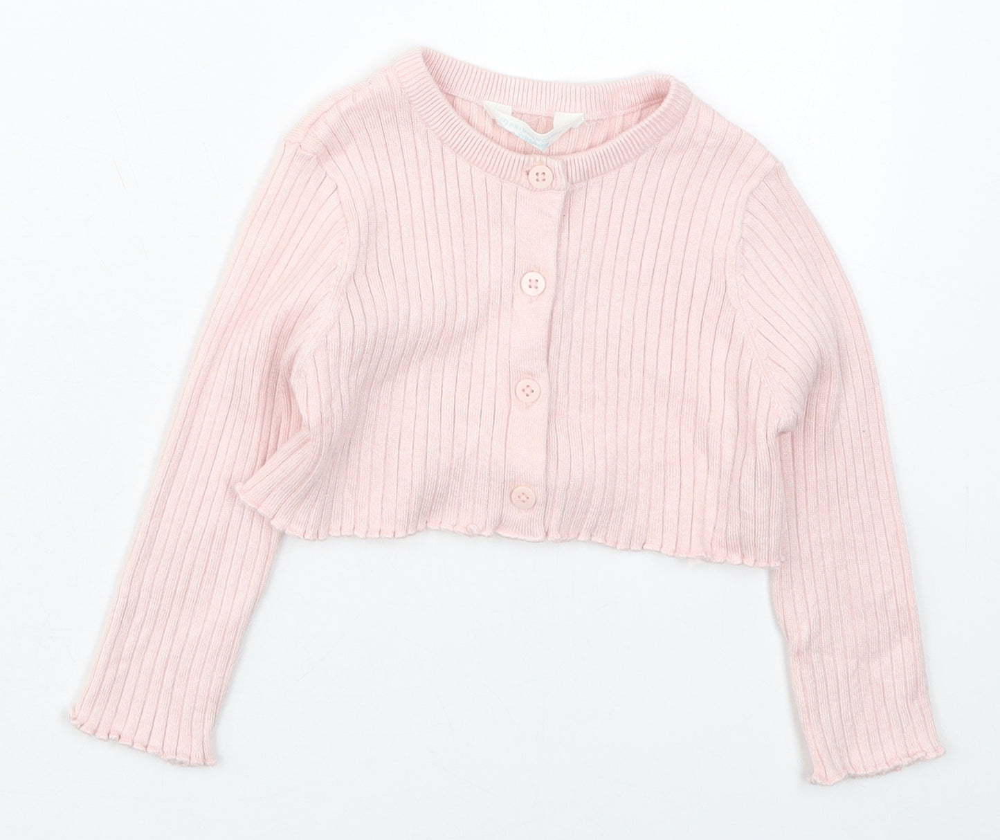 Primark Girls Pink Crew Neck  Polyester Cardigan Jumper Size 2-3 Years  Button