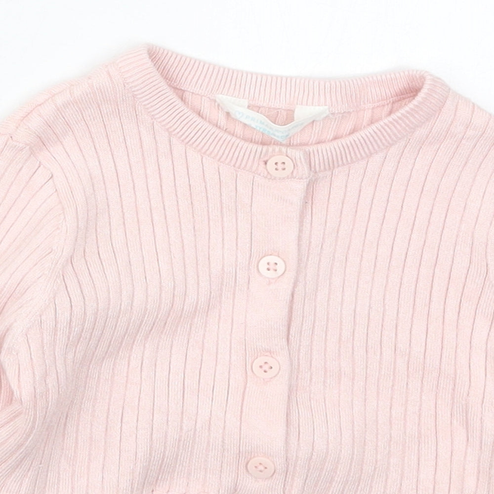 Primark Girls Pink Crew Neck  Polyester Cardigan Jumper Size 2-3 Years  Button