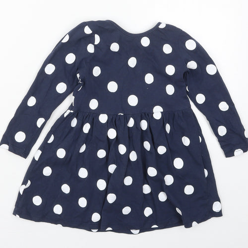 Primark Girls Blue Polka Dot Cotton Skater Dress  Size 2-3 Years  Crew Neck Pullover