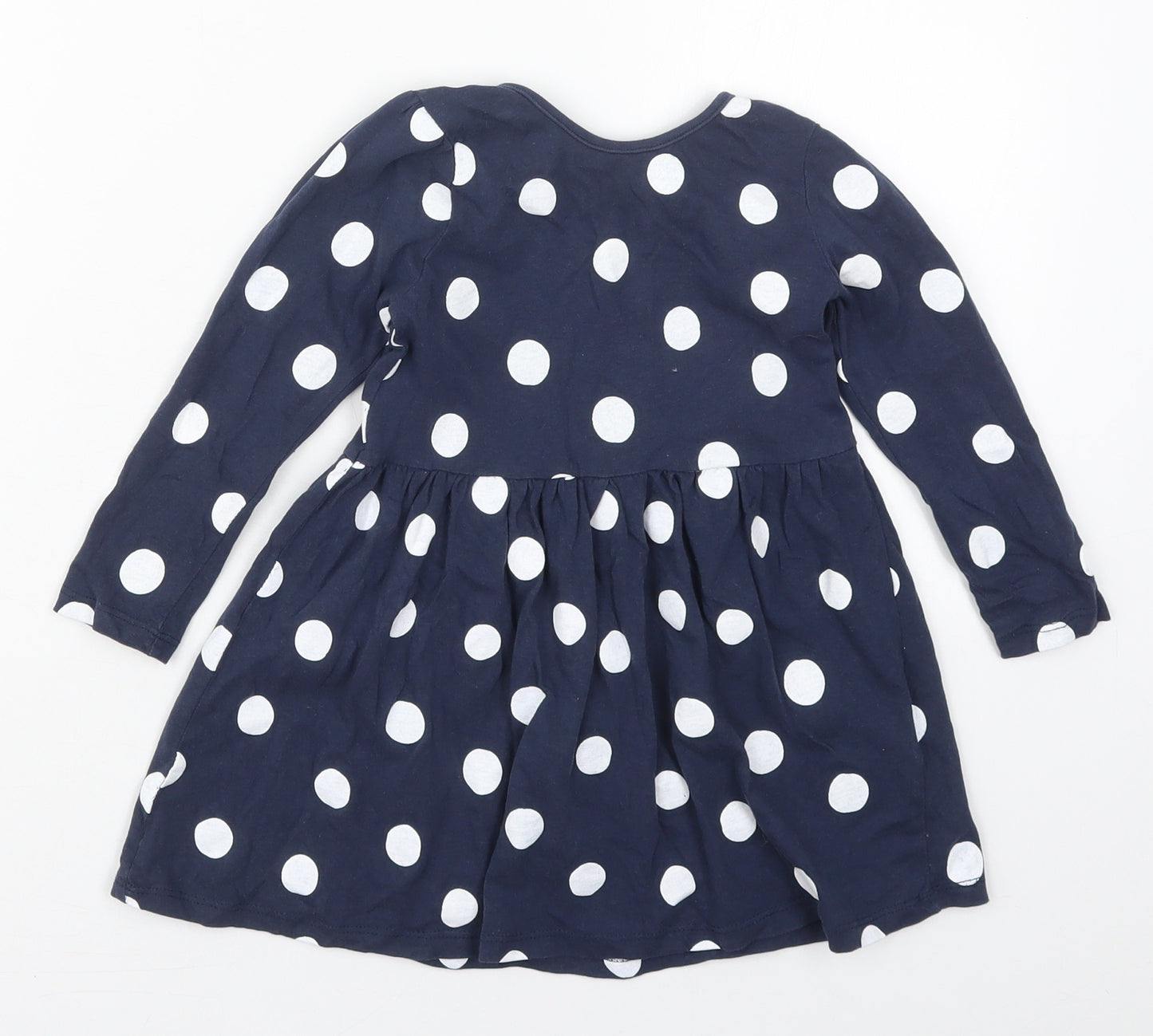 Primark Girls Blue Polka Dot Cotton Skater Dress  Size 2-3 Years  Crew Neck Pullover
