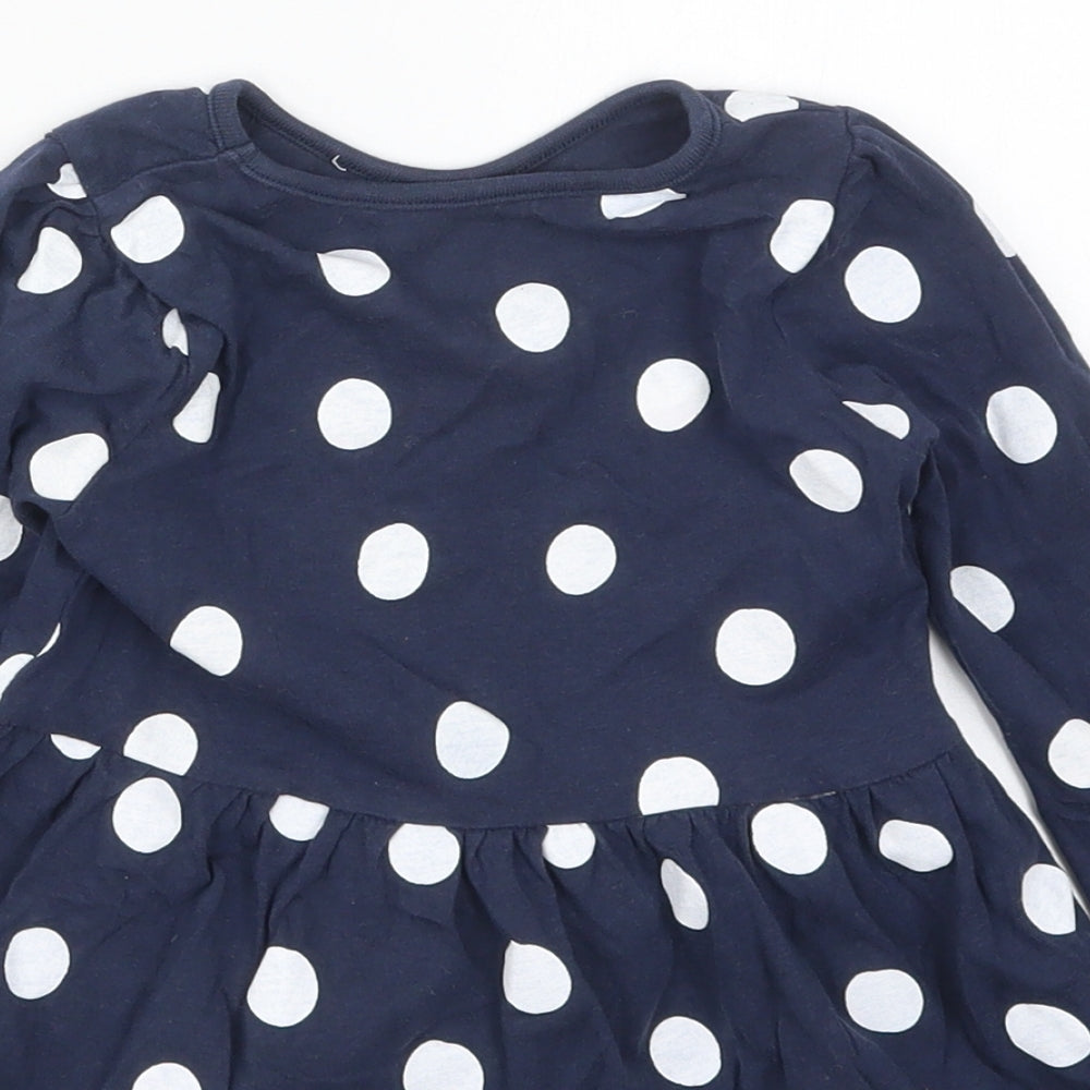 Primark Girls Blue Polka Dot Cotton Skater Dress  Size 2-3 Years  Crew Neck Pullover
