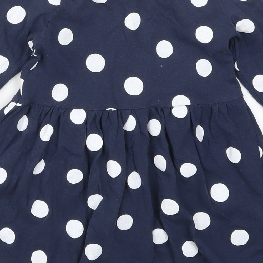 Primark Girls Blue Polka Dot Cotton Skater Dress  Size 2-3 Years  Crew Neck Pullover