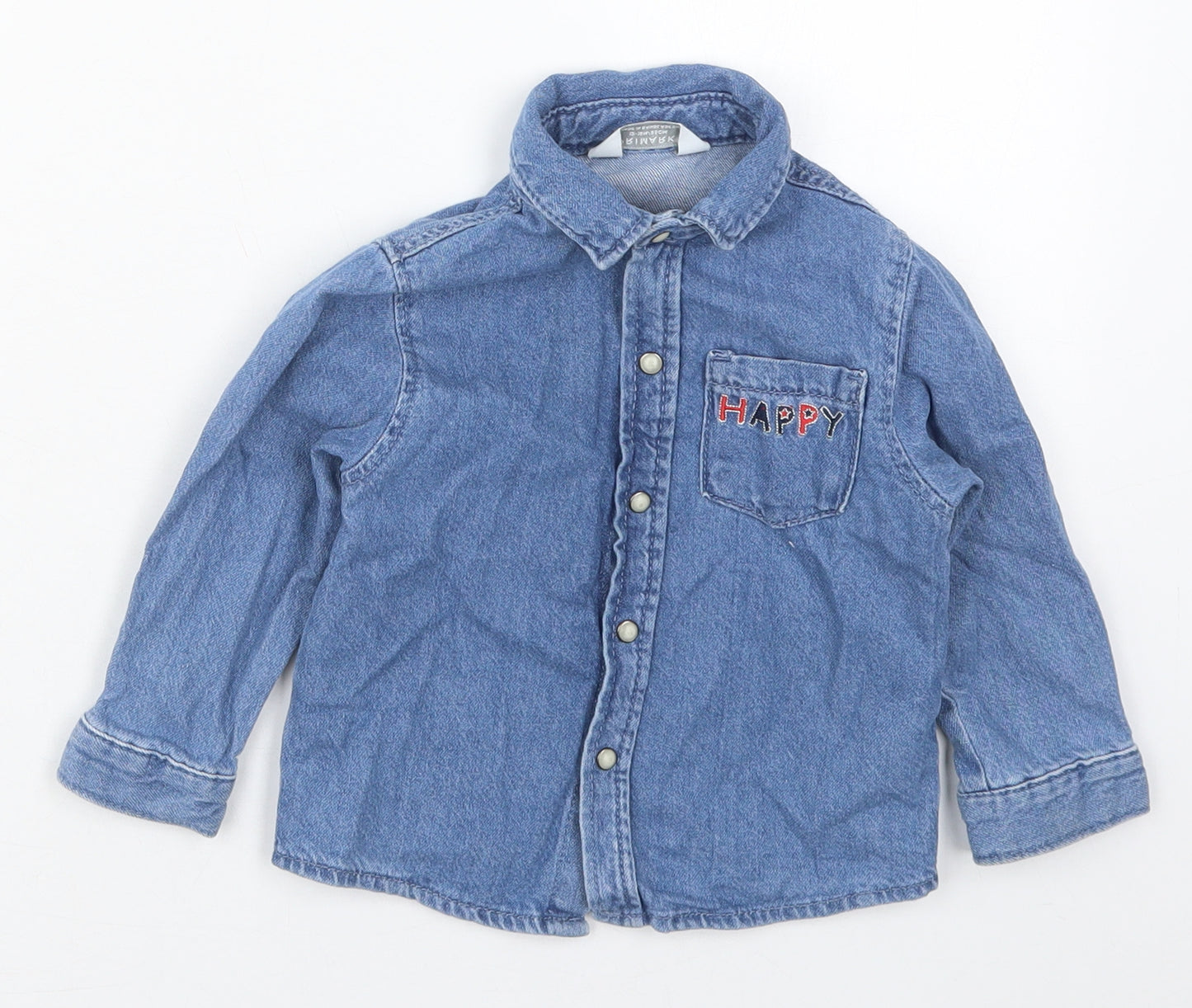 Primark Boys Blue  Cotton Basic Button-Up Size 12-18 Months Collared Button - Happy