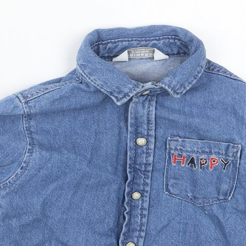 Primark Boys Blue  Cotton Basic Button-Up Size 12-18 Months Collared Button - Happy