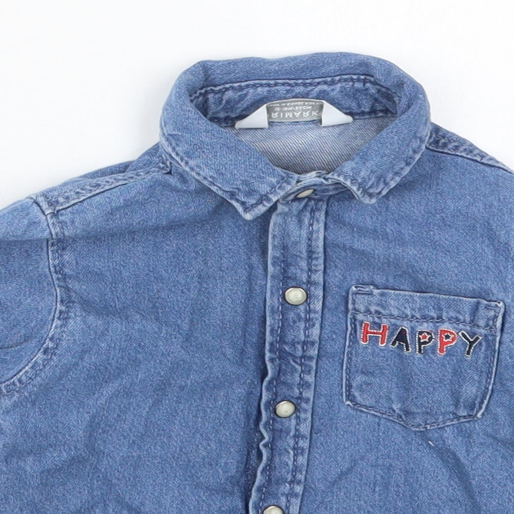 Primark Boys Blue  Cotton Basic Button-Up Size 12-18 Months Collared Button - Happy