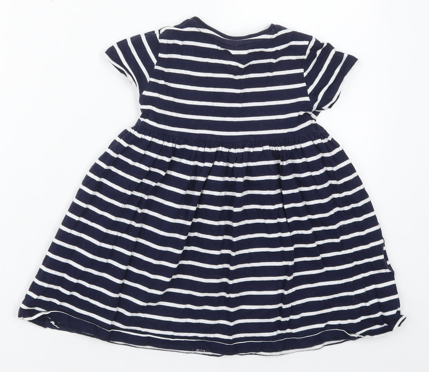 F&F Girls Blue Striped Cotton Skater Dress  Size 3-4 Years  Crew Neck Pullover - Rabbits