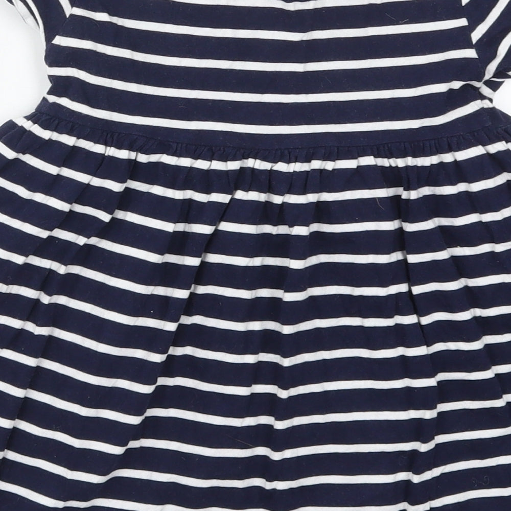 F&F Girls Blue Striped Cotton Skater Dress  Size 3-4 Years  Crew Neck Pullover - Rabbits