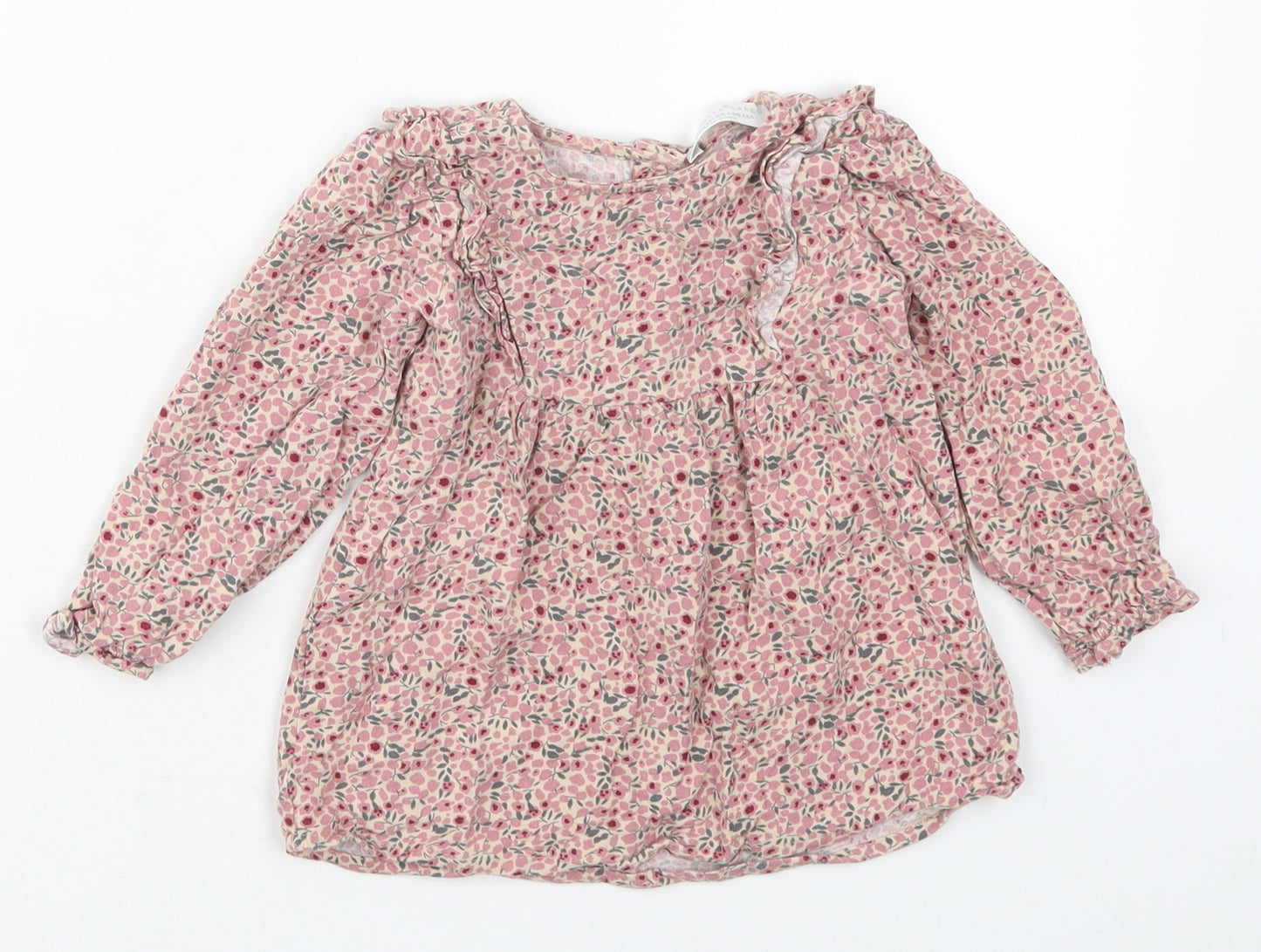Primark Girls Pink Floral Viscose Basic Blouse Size 2-3 Years Round Neck Button