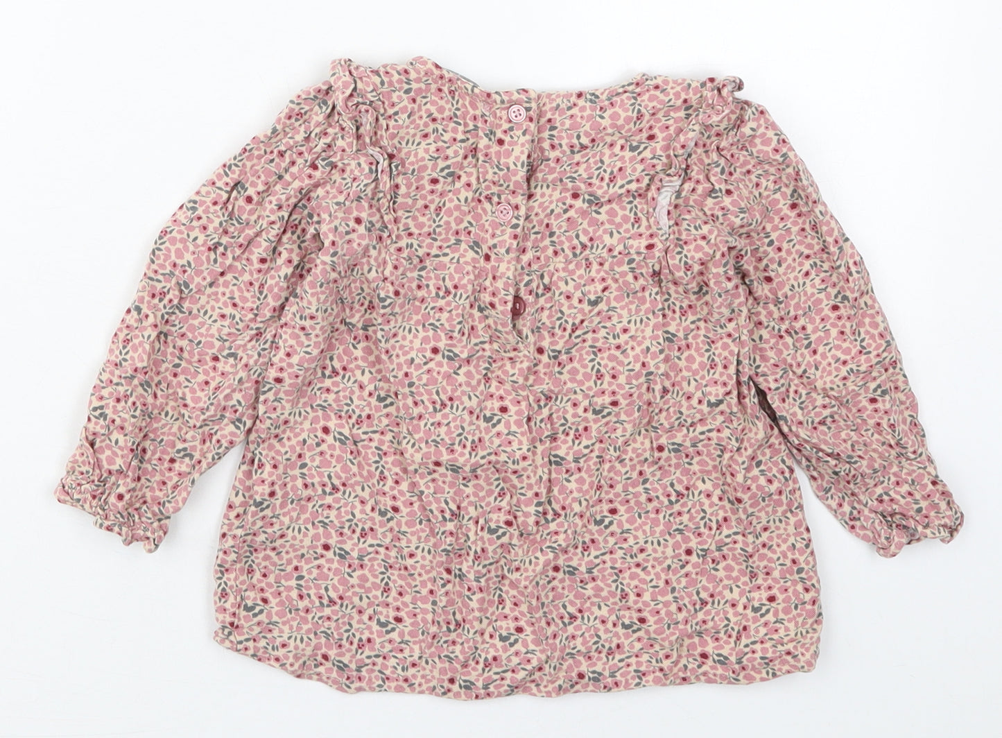 Primark Girls Pink Floral Viscose Basic Blouse Size 2-3 Years Round Neck Button