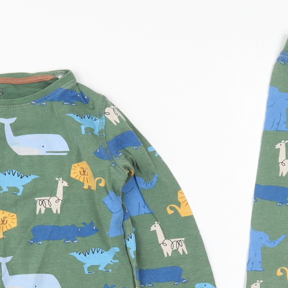 Marks and Spencer Boys Green Solid Cotton  Pyjama Set Size 4-5 Years  Pullover - Animals