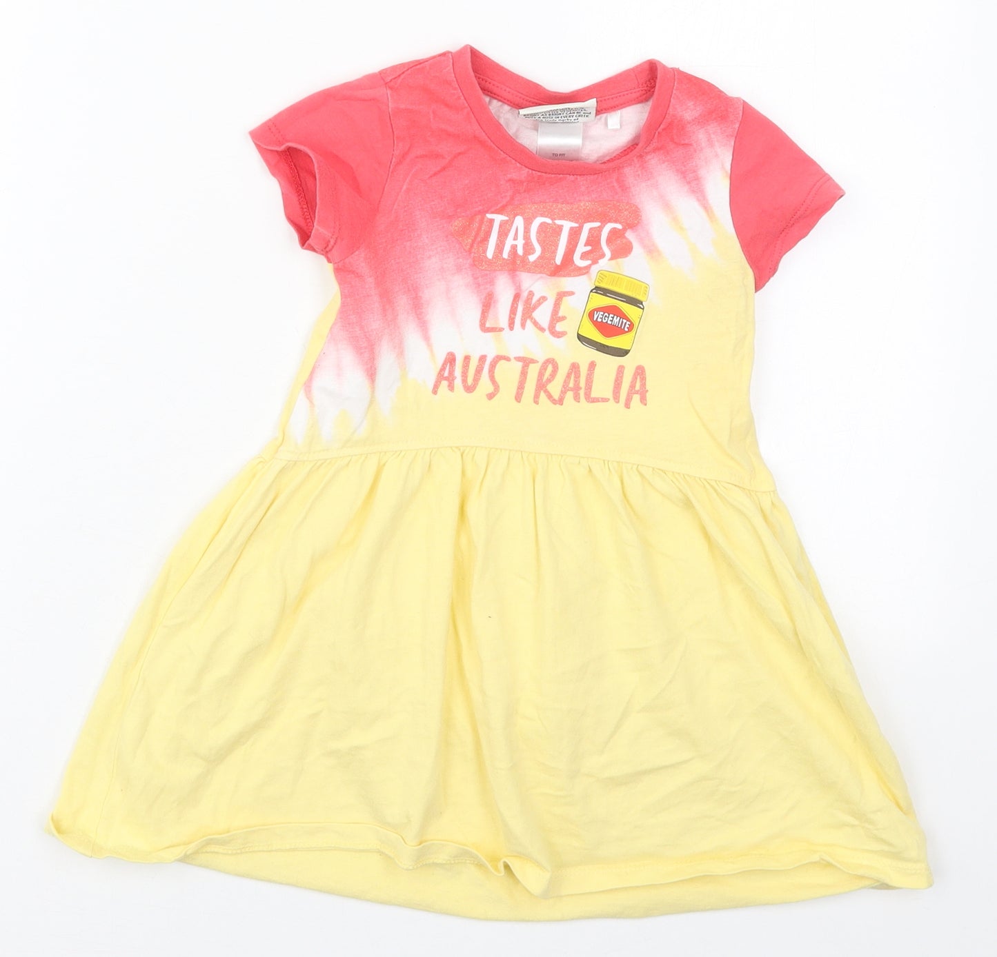 Vegemite Girls Yellow  Cotton Skater Dress  Size 2 Years  Crew Neck Pullover - Vegemite Tastes Like Australia