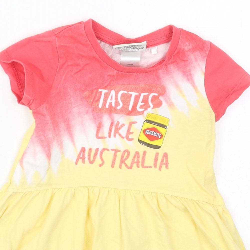 Vegemite Girls Yellow  Cotton Skater Dress  Size 2 Years  Crew Neck Pullover - Vegemite Tastes Like Australia