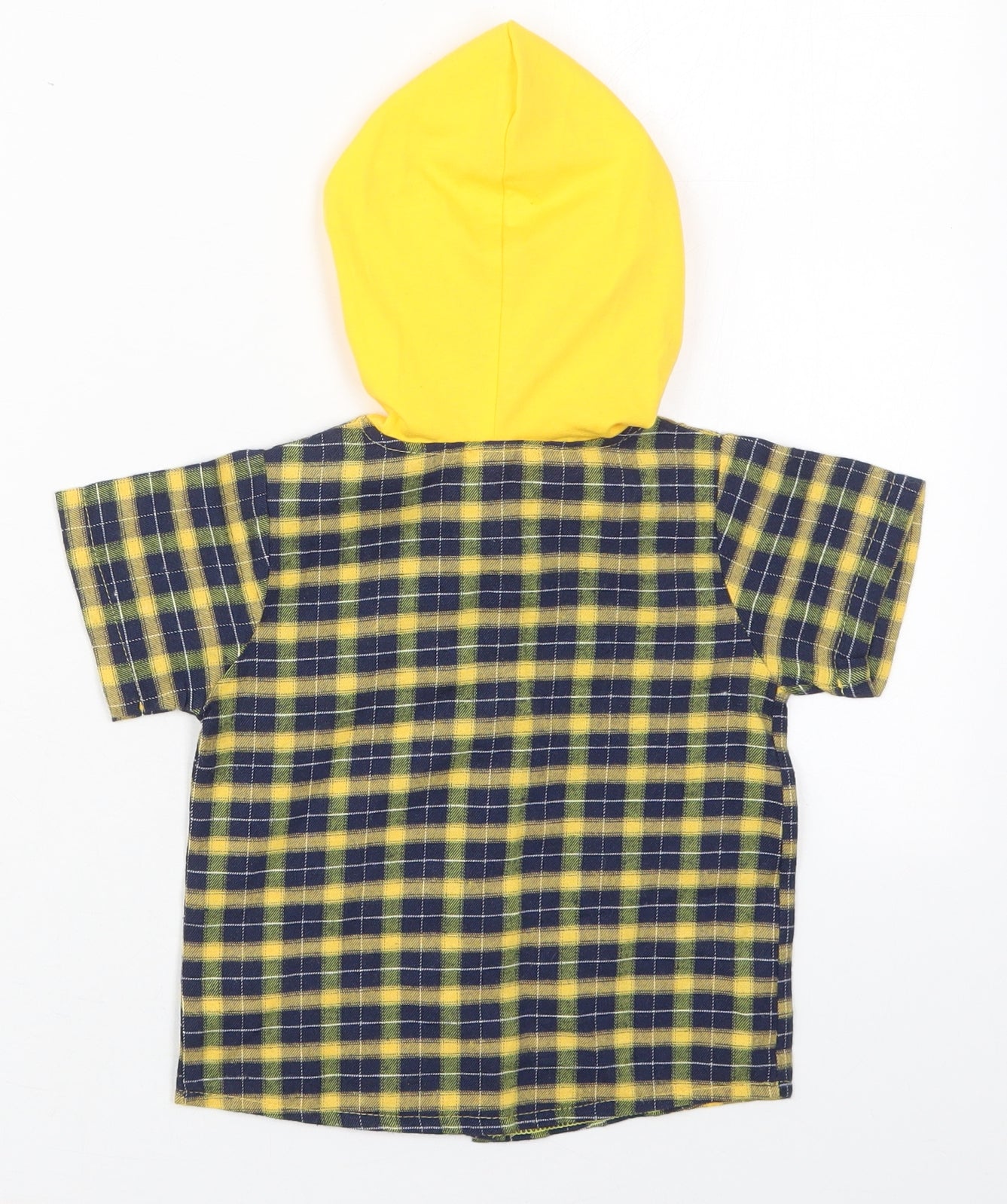 Pat Pat Boys Yellow Check Cotton Basic Button-Up Size 18-24 Months High Neck Button - Star