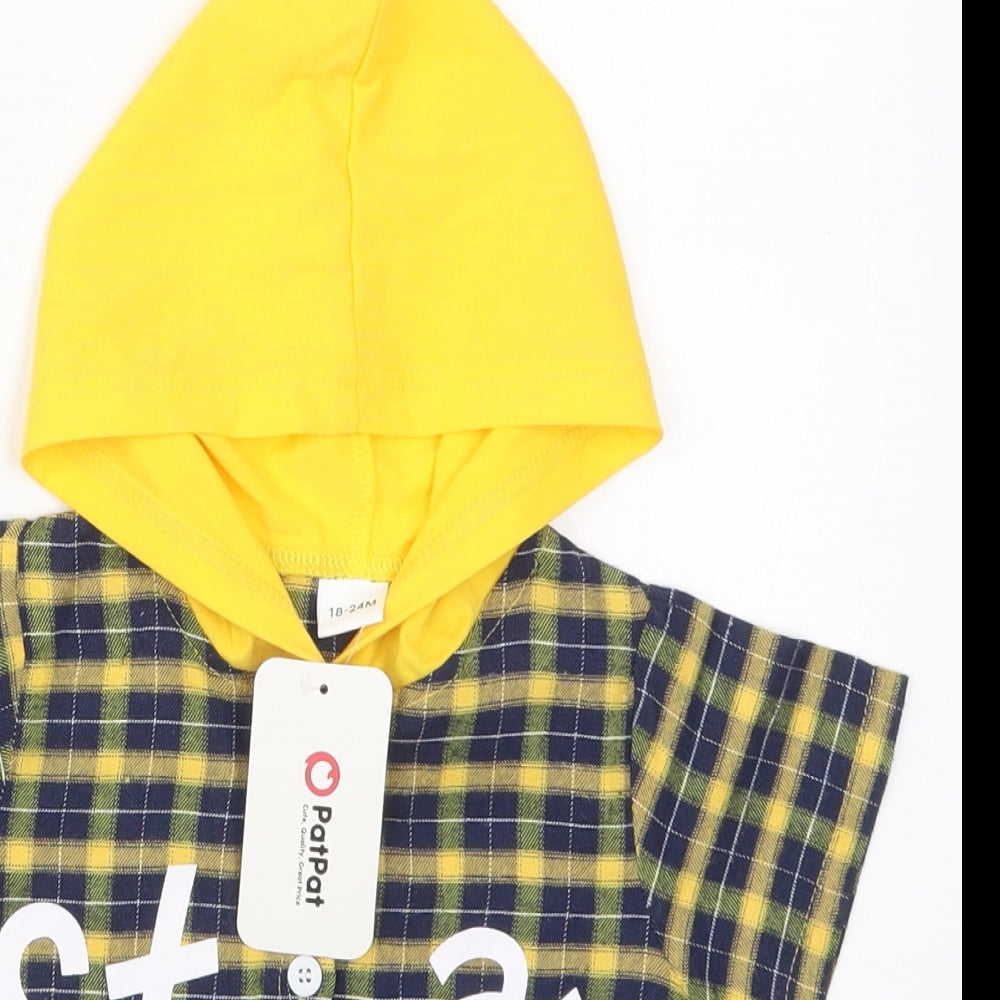 Pat Pat Boys Yellow Check Cotton Basic Button-Up Size 18-24 Months High Neck Button - Star