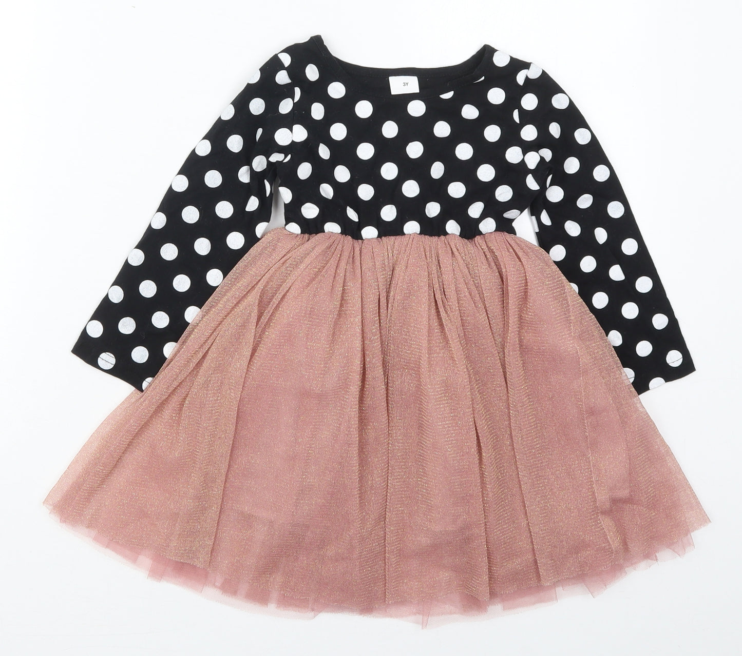 Pat Pat Girls Pink Polka Dot Camel Tutu Dress  Size 3 Years  Crew Neck Pullover - Black
