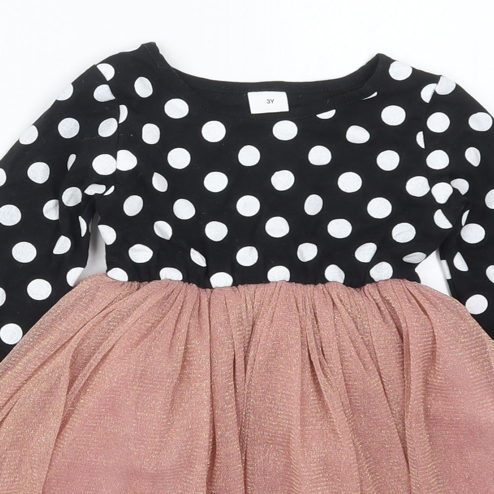 Pat Pat Girls Pink Polka Dot Camel Tutu Dress  Size 3 Years  Crew Neck Pullover - Black