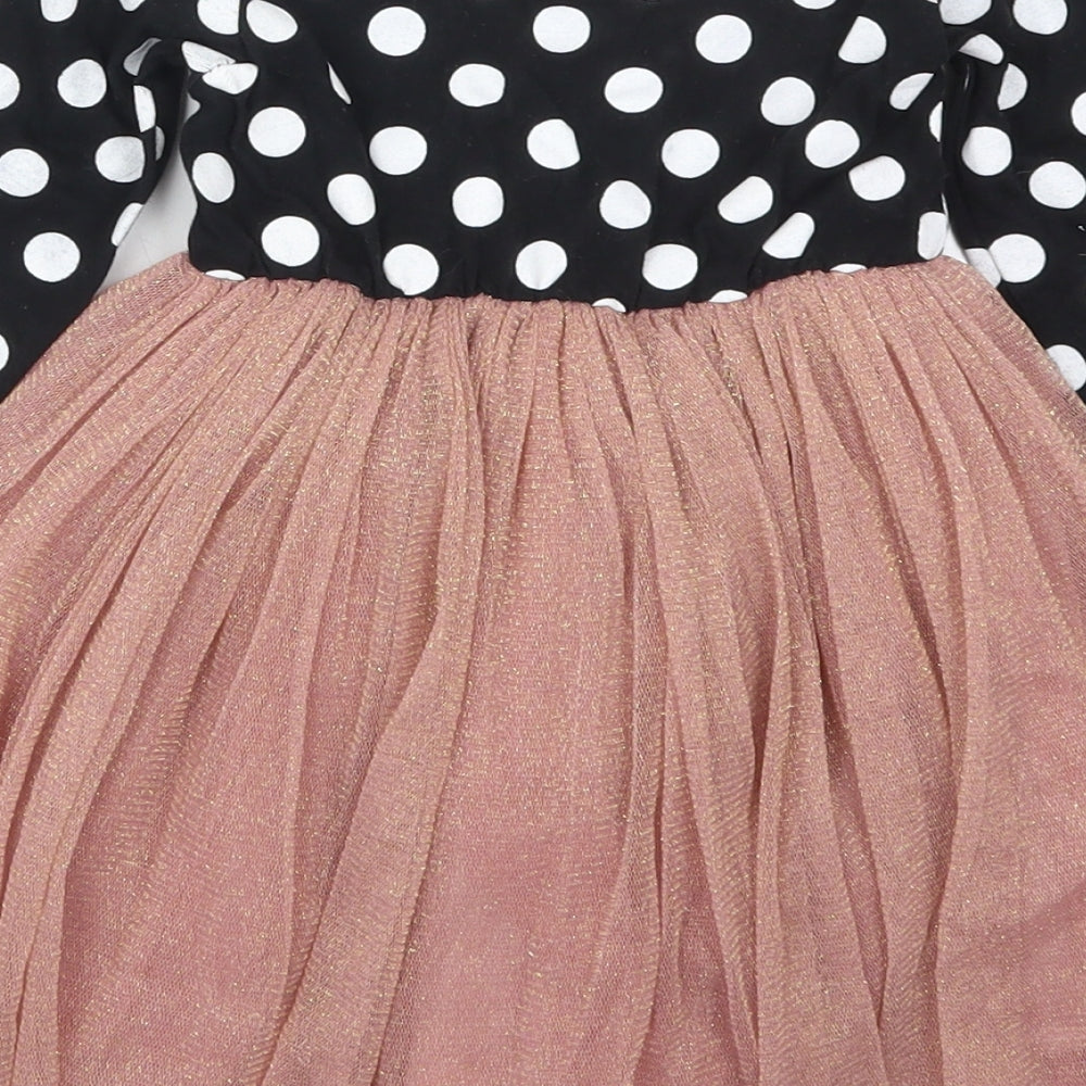 Pat Pat Girls Pink Polka Dot Camel Tutu Dress  Size 3 Years  Crew Neck Pullover - Black