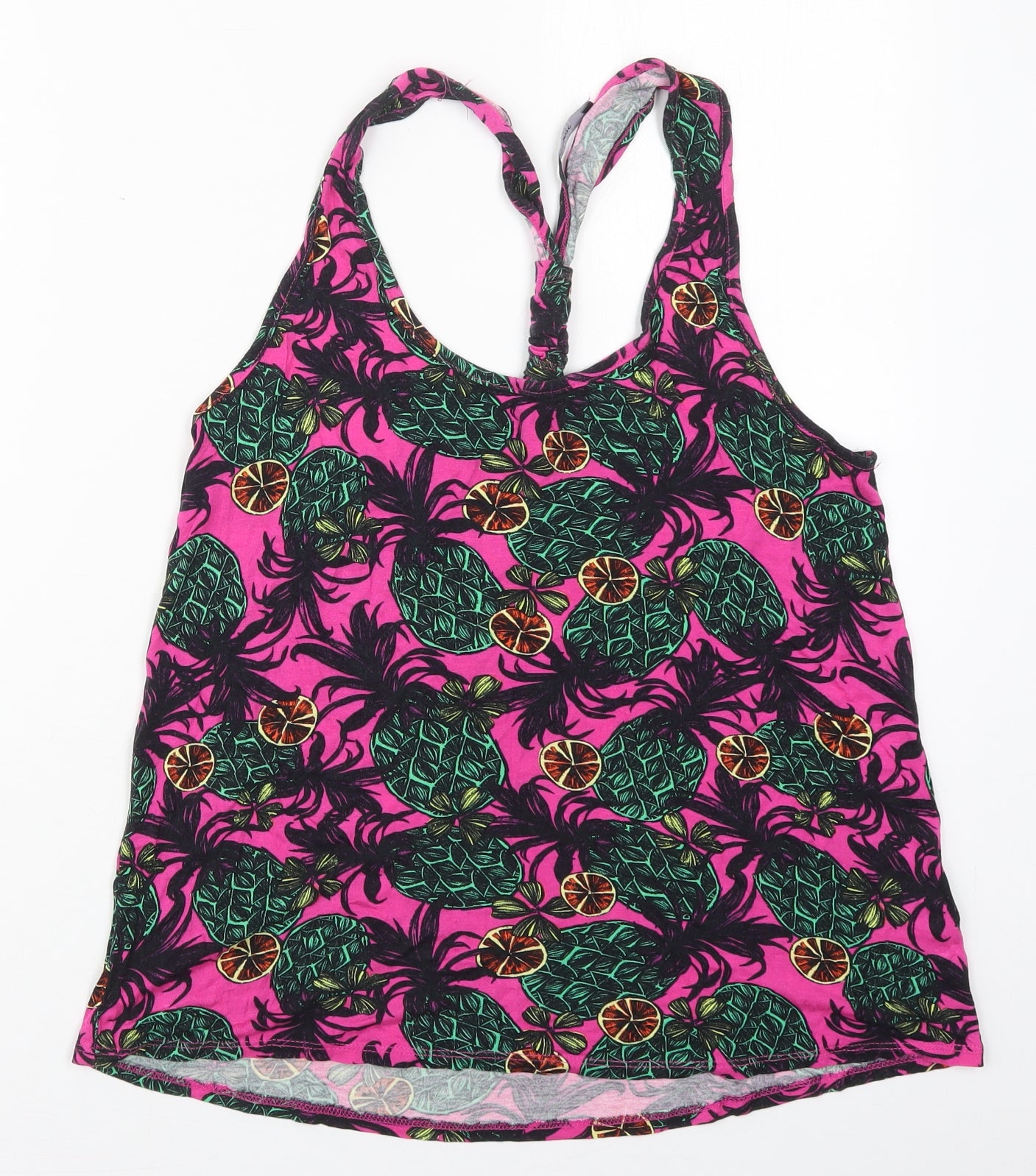 George Womens Pink  Viscose Basic Tank Size 14 Scoop Neck - Fruit Prints