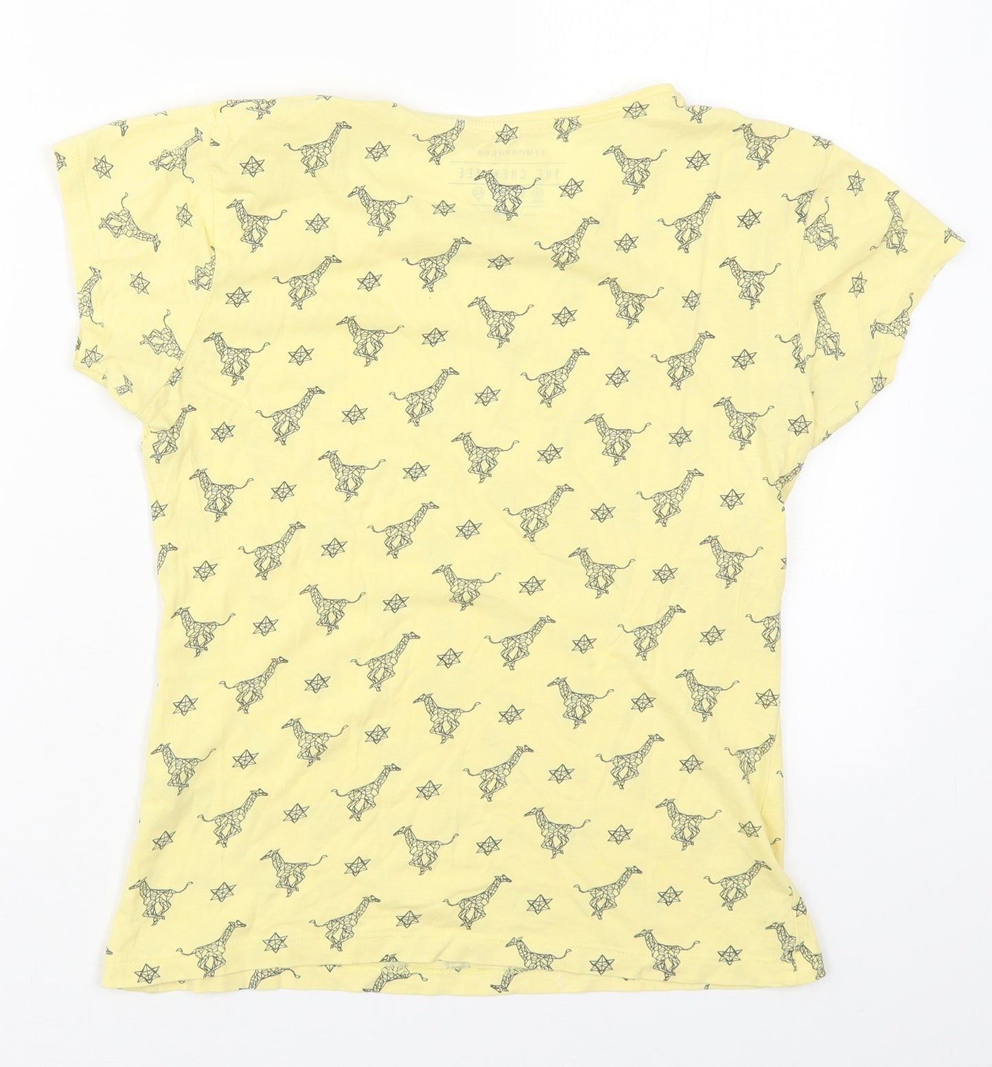 Atmosphere Womens Yellow  Cotton Basic T-Shirt Size 10 Crew Neck - Stars Giraffes