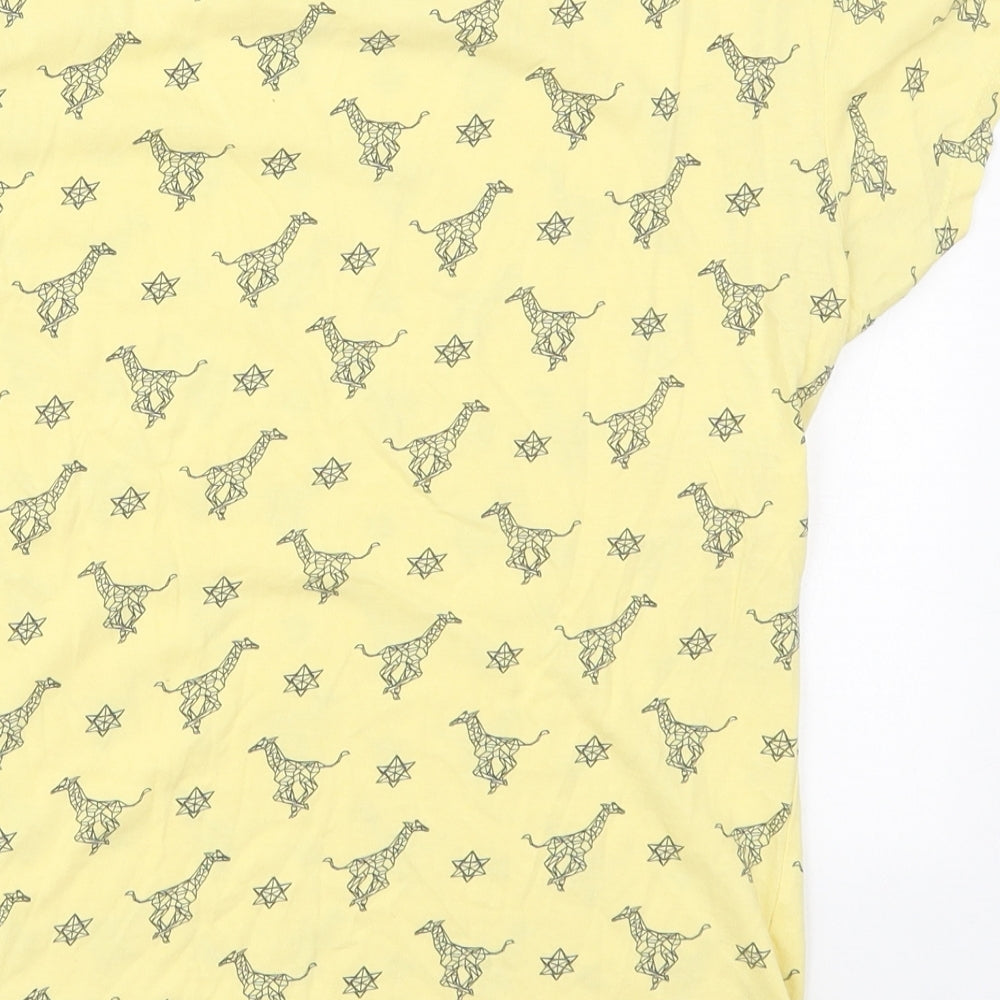 Atmosphere Womens Yellow  Cotton Basic T-Shirt Size 10 Crew Neck - Stars Giraffes