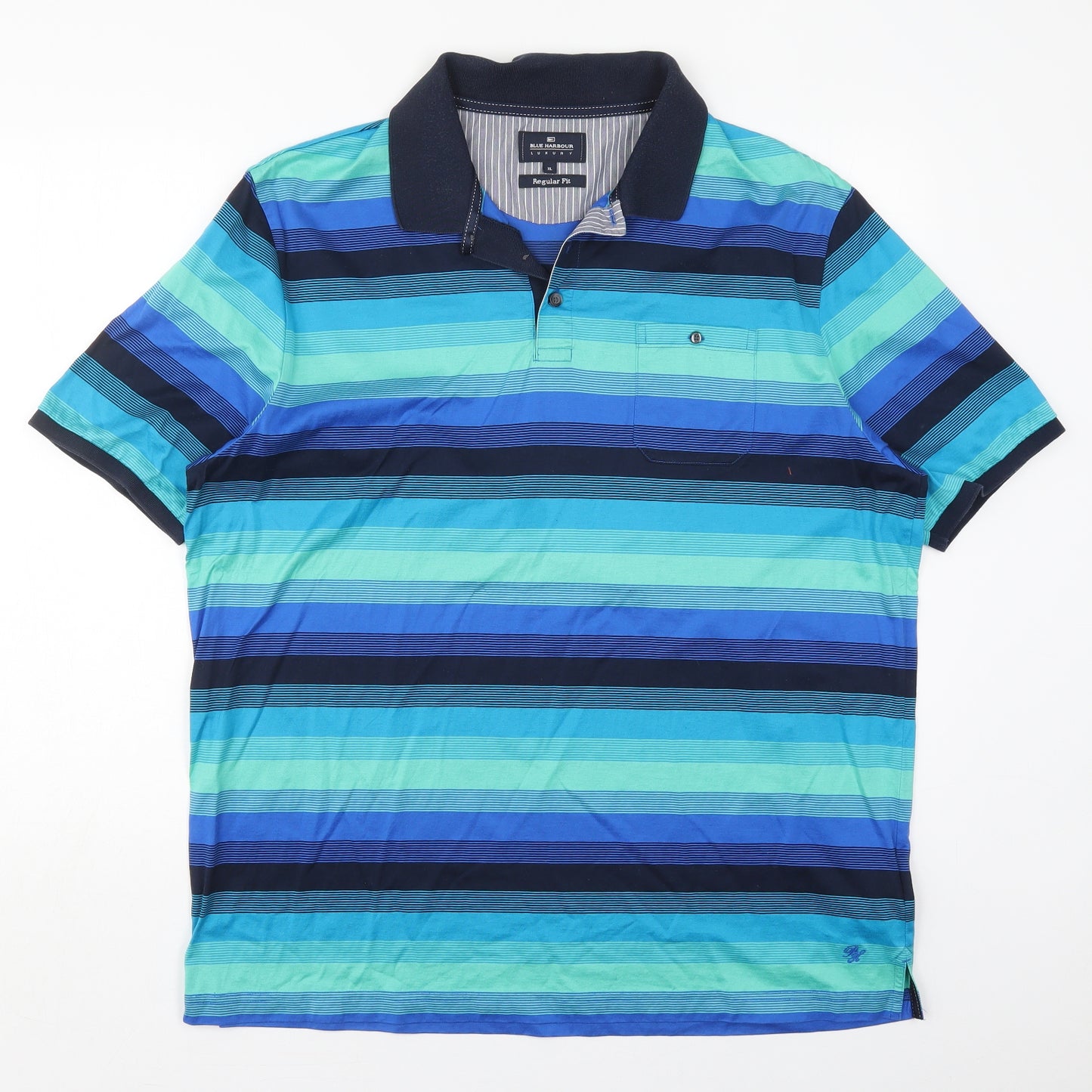 Marks and Spencer Mens Blue Striped Cotton  Polo Size XL Collared Pullover