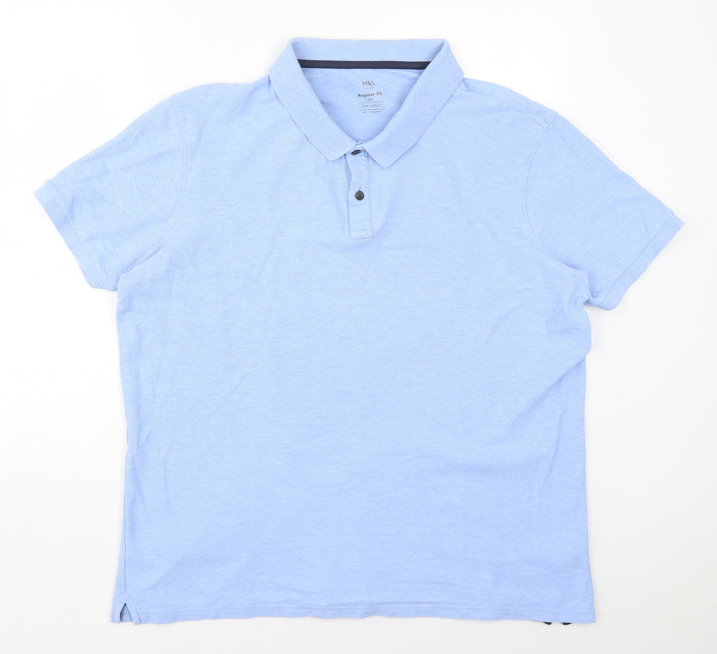 Marks and Spencer Mens Blue  Cotton  Polo Size 2XL Collared Pullover