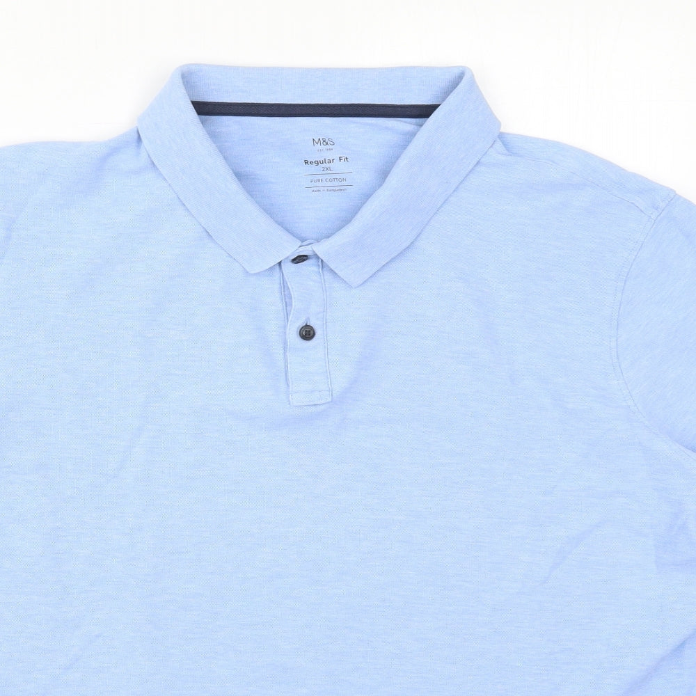 Marks and Spencer Mens Blue  Cotton  Polo Size 2XL Collared Pullover