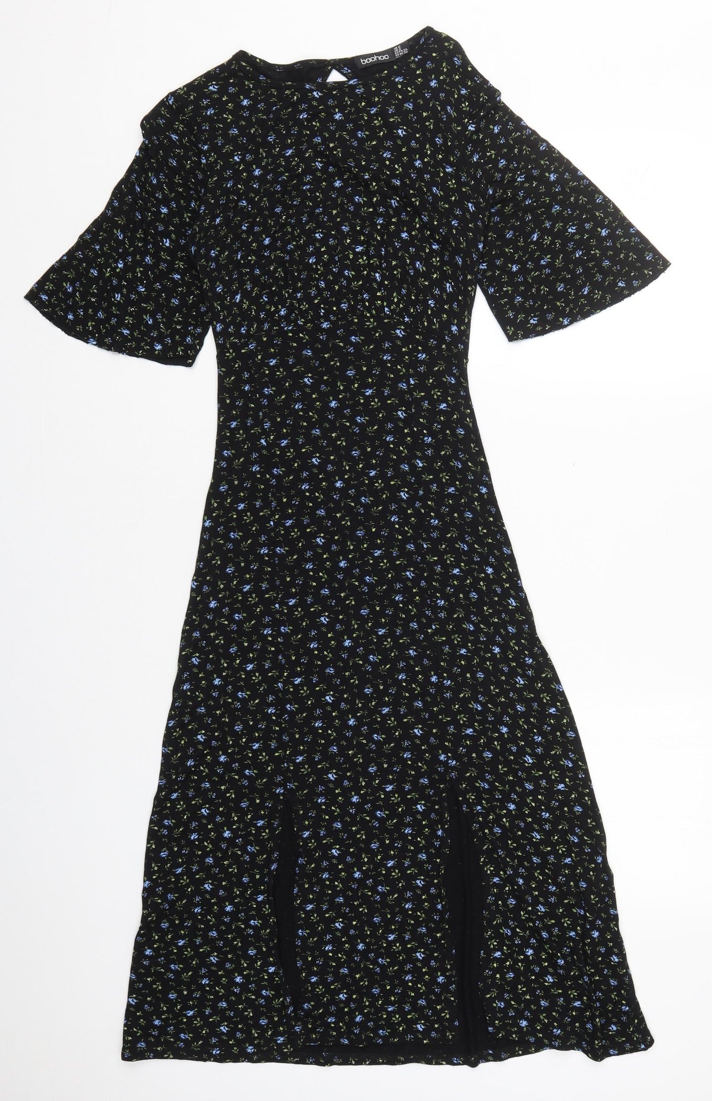 Boohoo Womens Black Floral Viscose Maxi  Size 6  Round Neck Pullover
