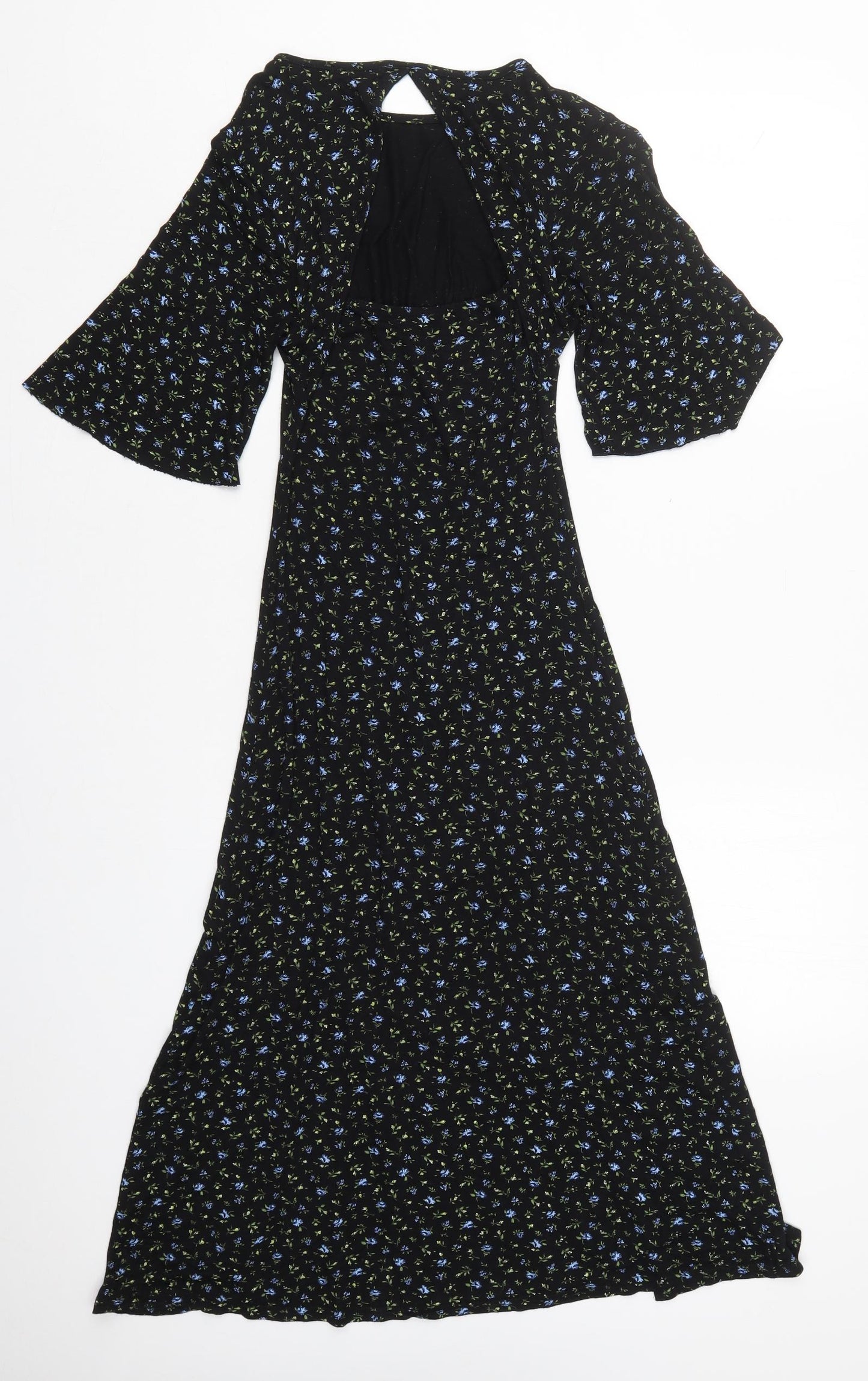 Boohoo Womens Black Floral Viscose Maxi  Size 6  Round Neck Pullover