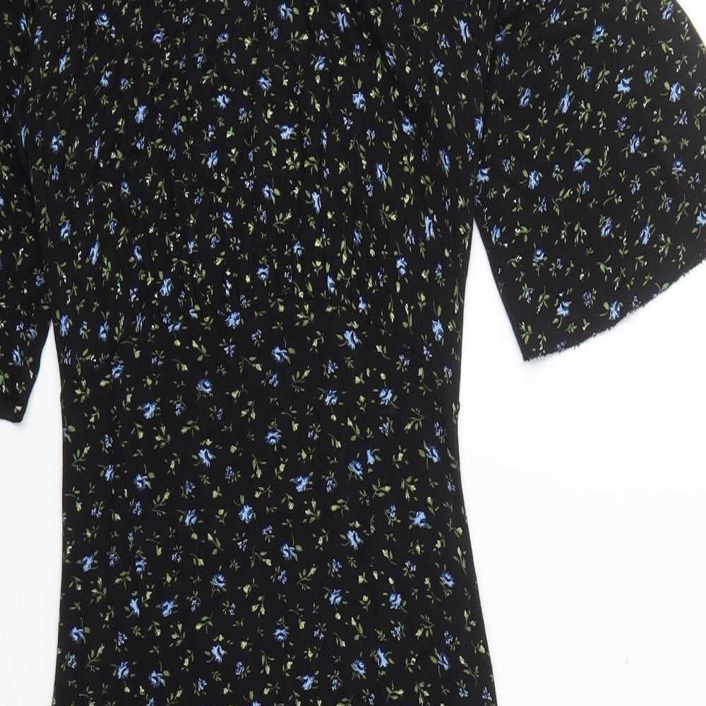 Boohoo Womens Black Floral Viscose Maxi  Size 6  Round Neck Pullover