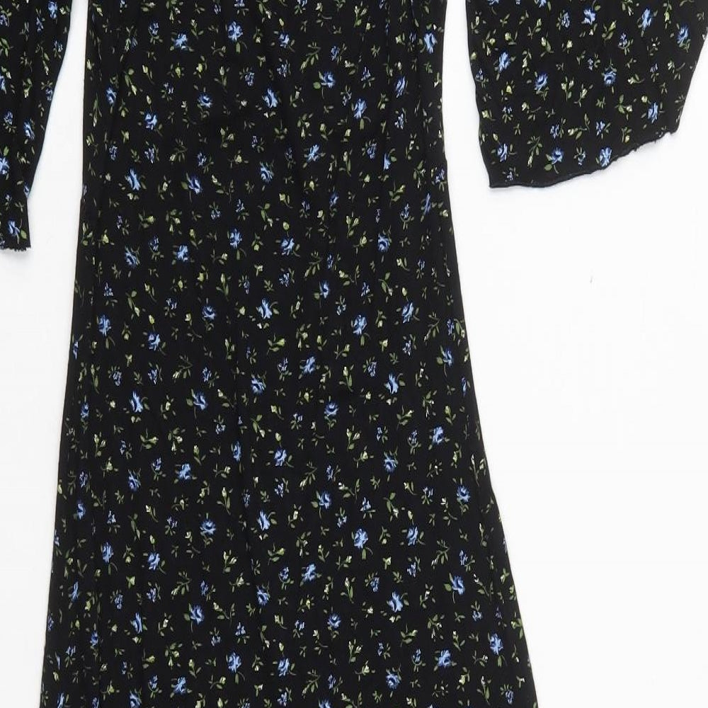 Boohoo Womens Black Floral Viscose Maxi  Size 6  Round Neck Pullover