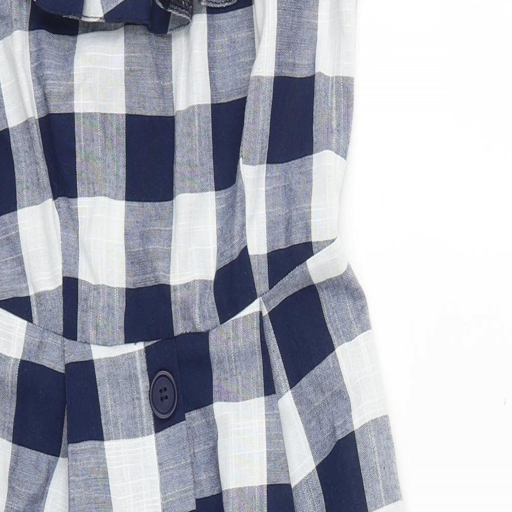 Primark Womens Blue Check Polyester A-Line  Size 6  Scoop Neck Zip