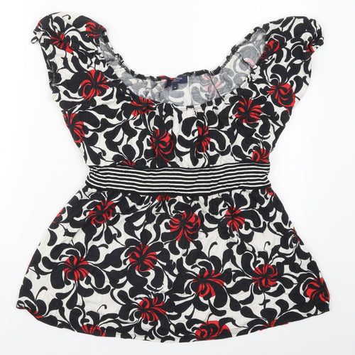 Debenhams Womens Black Geometric Viscose Basic T-Shirt Size 20 Boat Neck