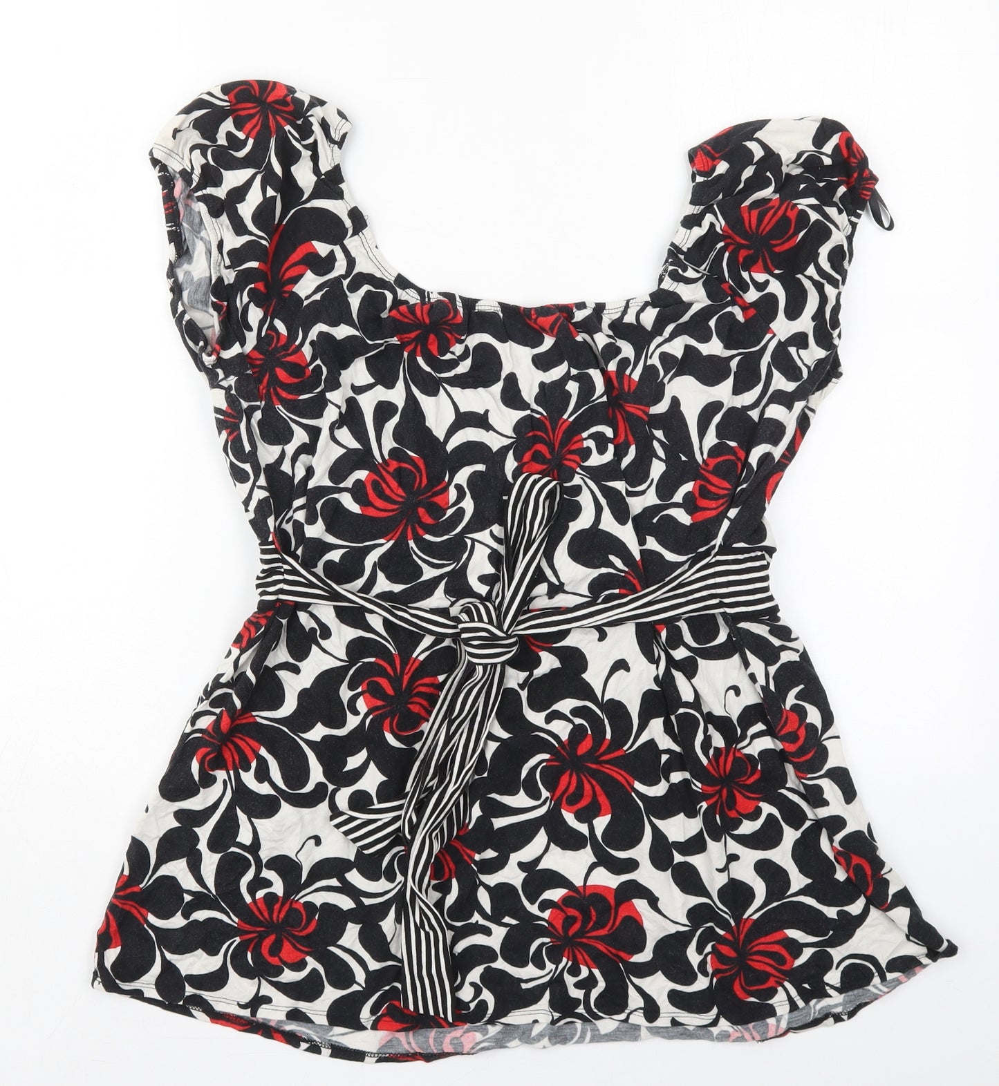 Debenhams Womens Black Geometric Viscose Basic T-Shirt Size 20 Boat Neck