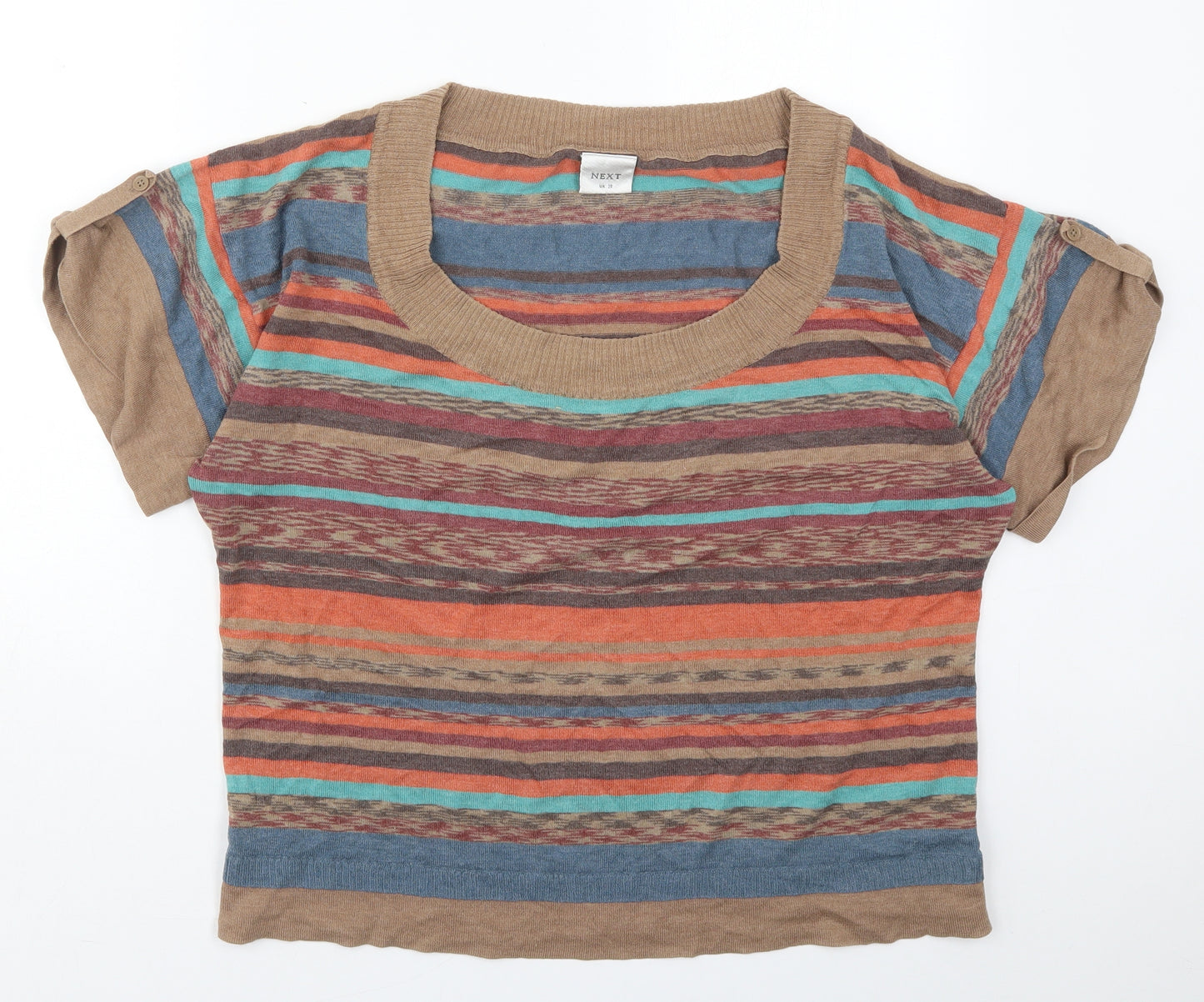 NEXT Womens Brown Round Neck Striped Acrylic Pullover Jumper Size 20