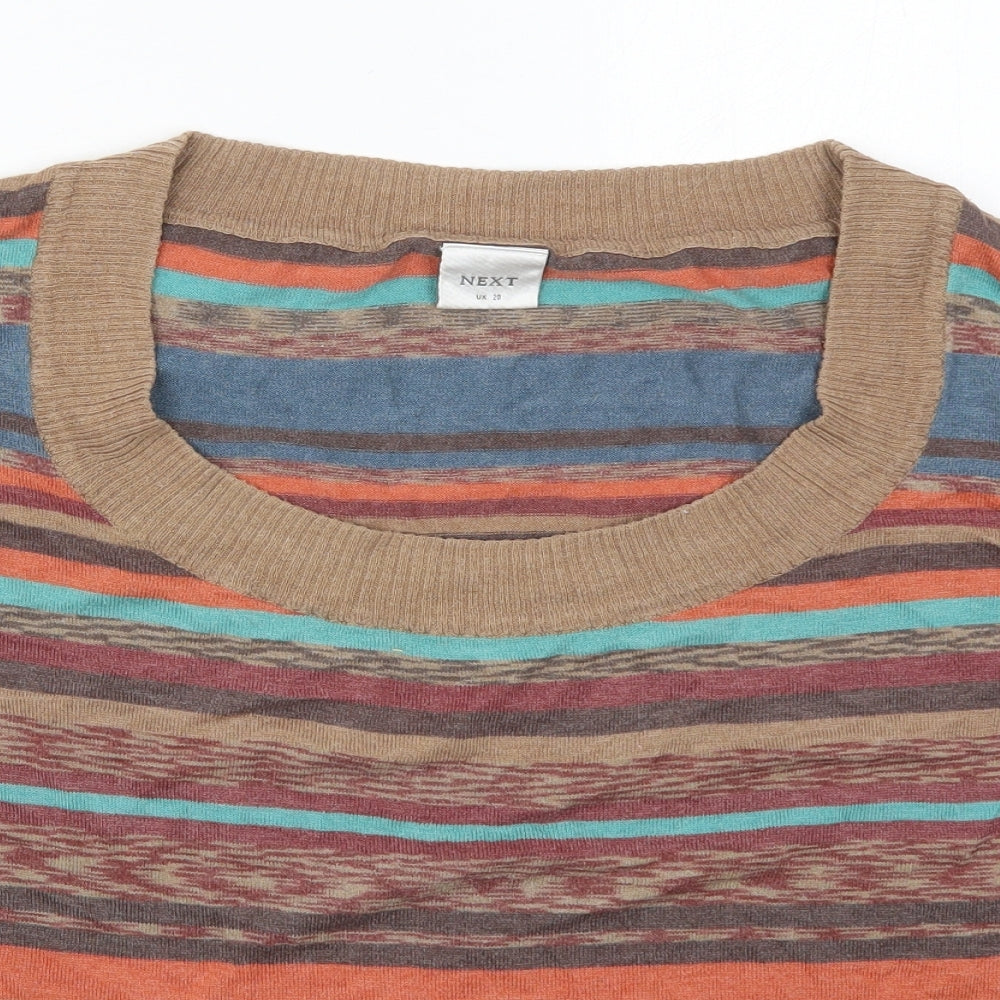 NEXT Womens Brown Round Neck Striped Acrylic Pullover Jumper Size 20
