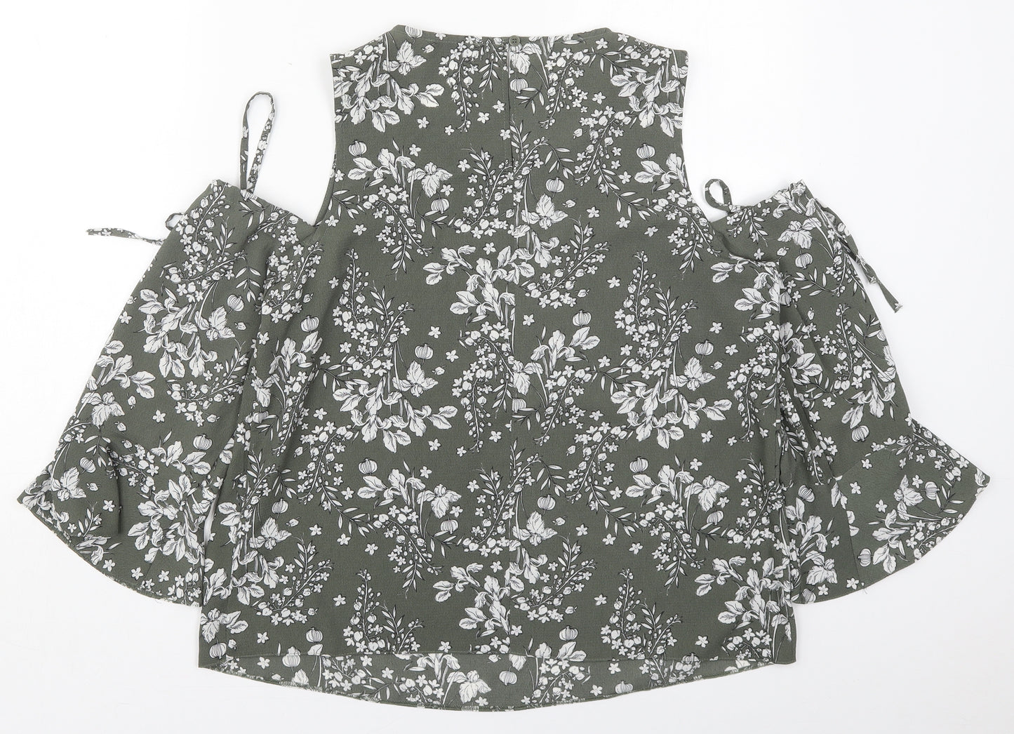 Papaya Womens Grey Floral Polyester Basic Blouse Size 14 Round Neck