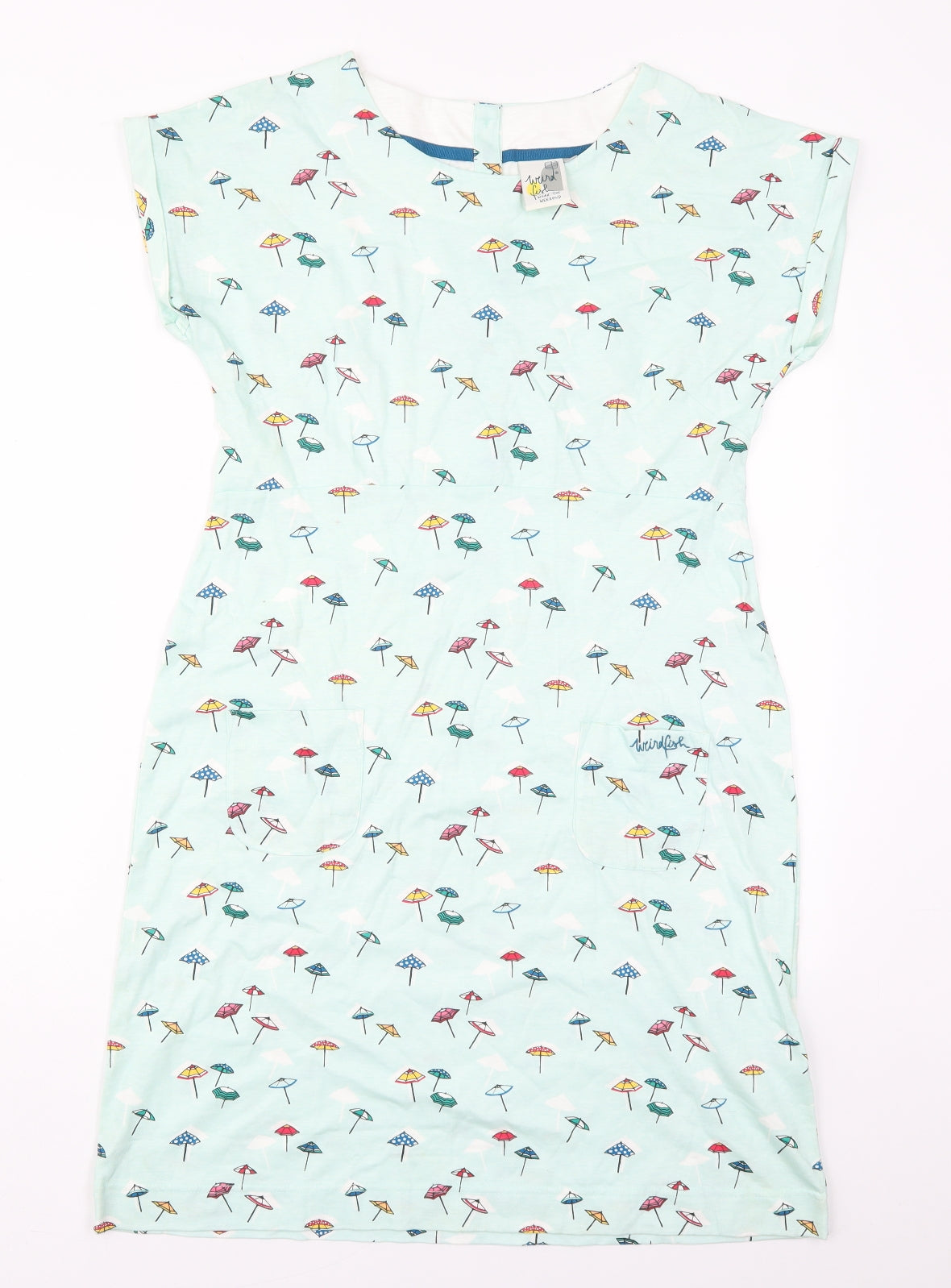 Weird Fish Womens Blue  Cotton T-Shirt Dress  Size 12  Round Neck Pullover - Umberellas
