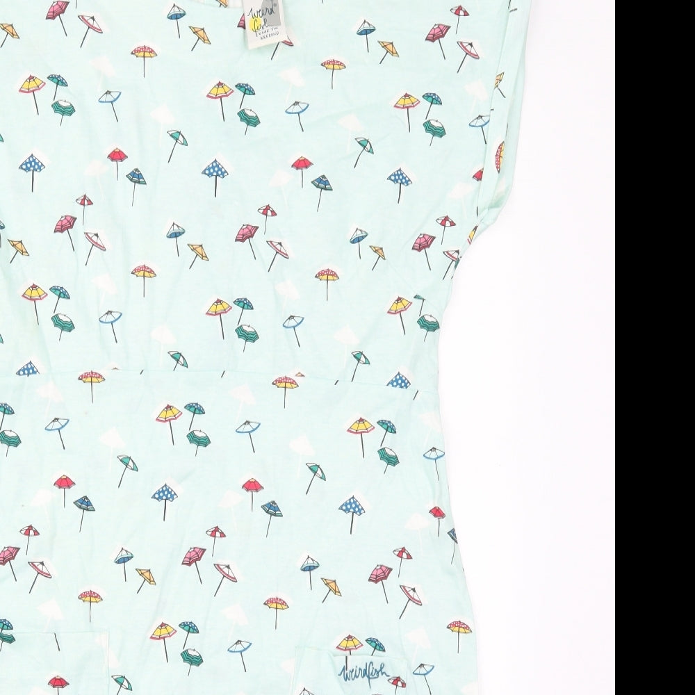 Weird Fish Womens Blue  Cotton T-Shirt Dress  Size 12  Round Neck Pullover - Umberellas