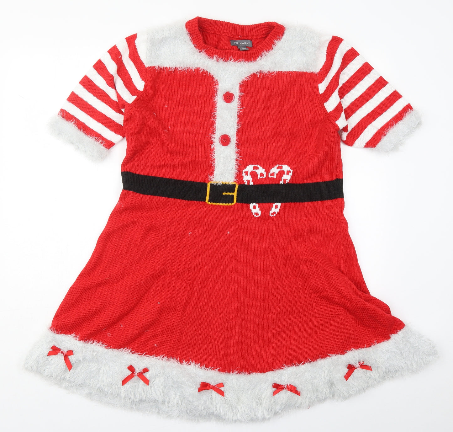 Primark Womens Red Striped Acrylic Jumper Dress  Size 14  Crew Neck Pullover - Mrs Claus