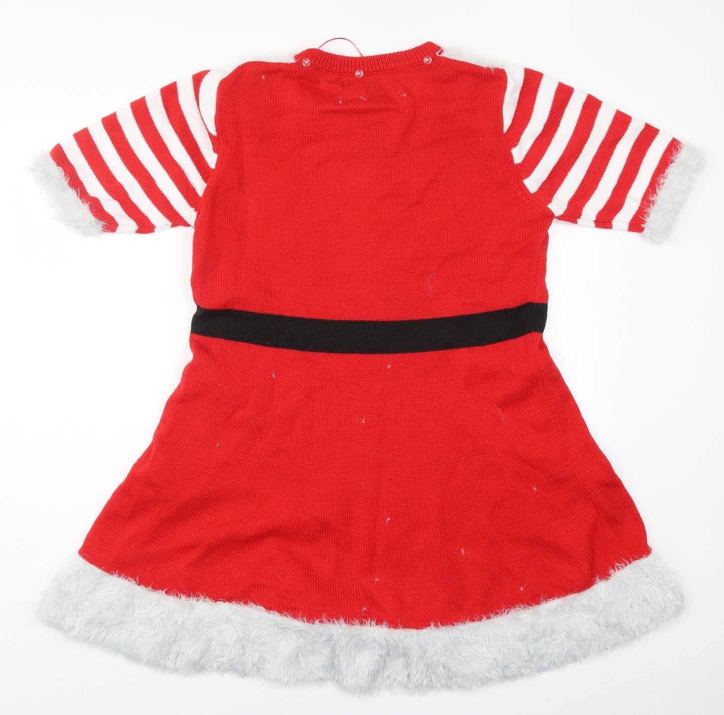 Primark Womens Red Striped Acrylic Jumper Dress  Size 14  Crew Neck Pullover - Mrs Claus