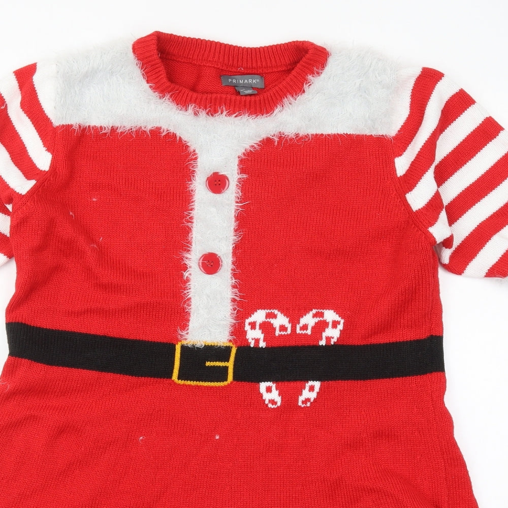 Primark Womens Red Striped Acrylic Jumper Dress  Size 14  Crew Neck Pullover - Mrs Claus